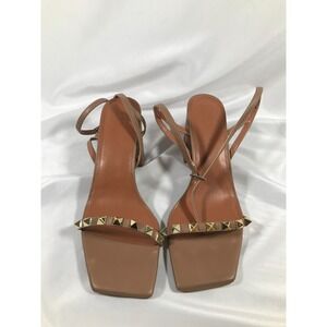 Asos Design Rockstud Leather Tan Strappy Block Heel Womens US 11 EU 42 UK 9W